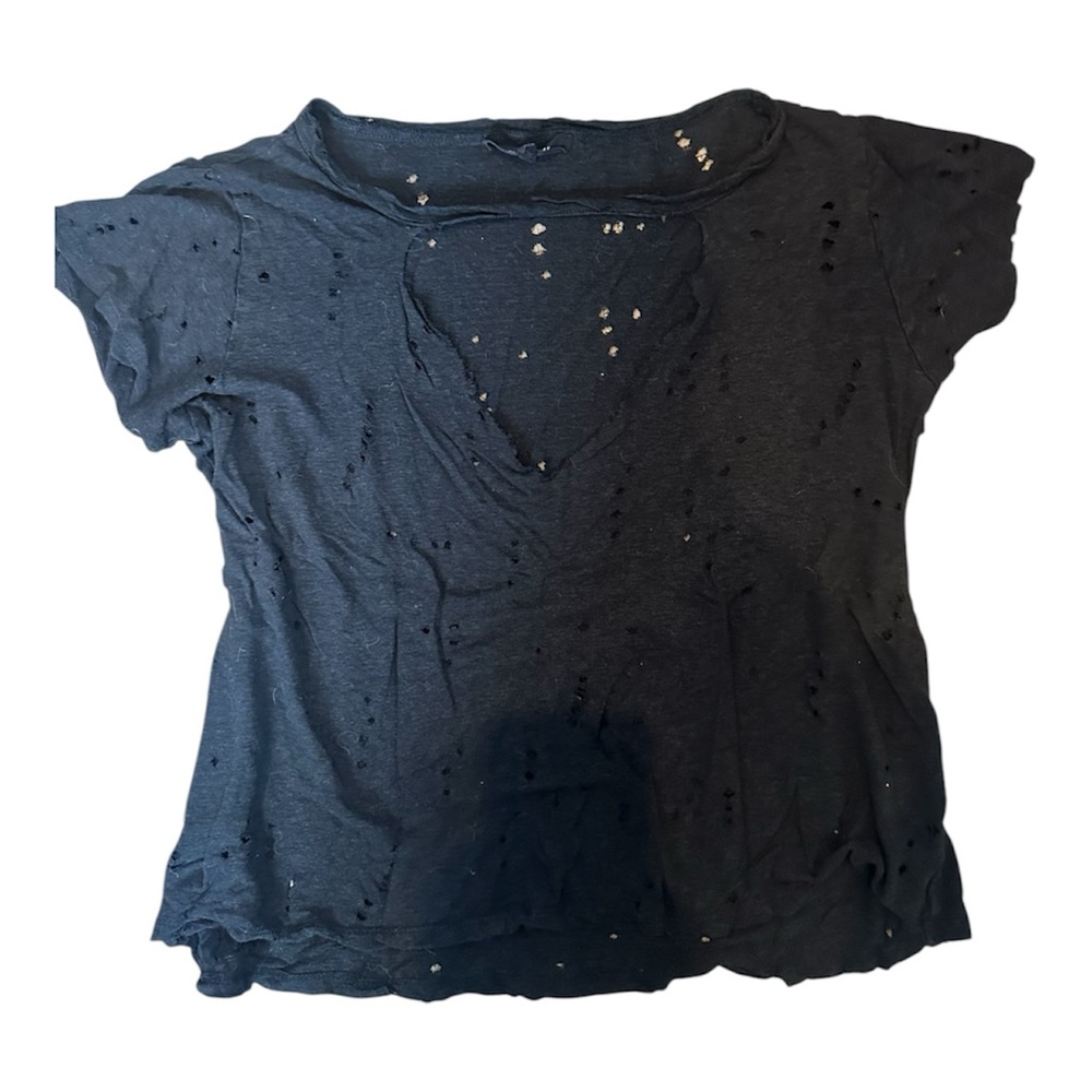 Distressed Cut Out V Neck Top